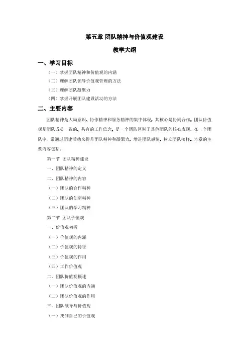 《团队建设与团队管理》第5章 团队精神与价值观建设：教学大纲