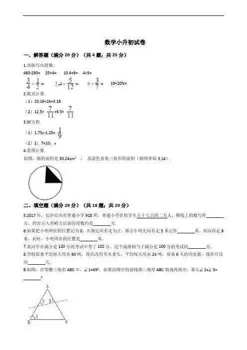 湖南省长沙市数学小升初试卷