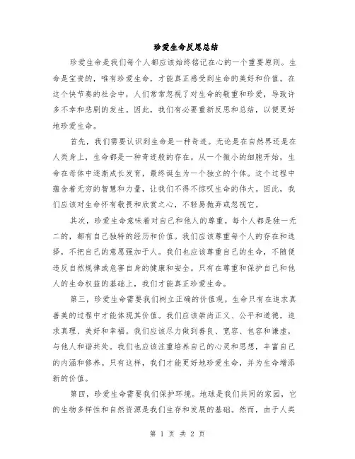 珍爱生命反思总结