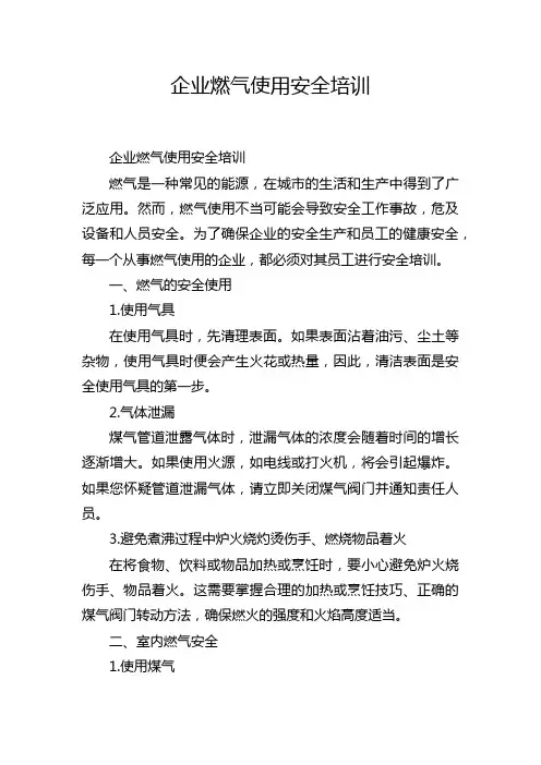 企业燃气使用安全培训