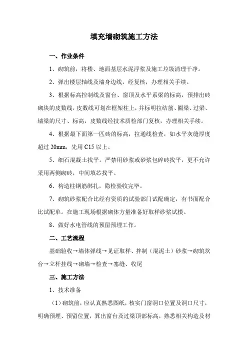填充墙砌筑施工方法