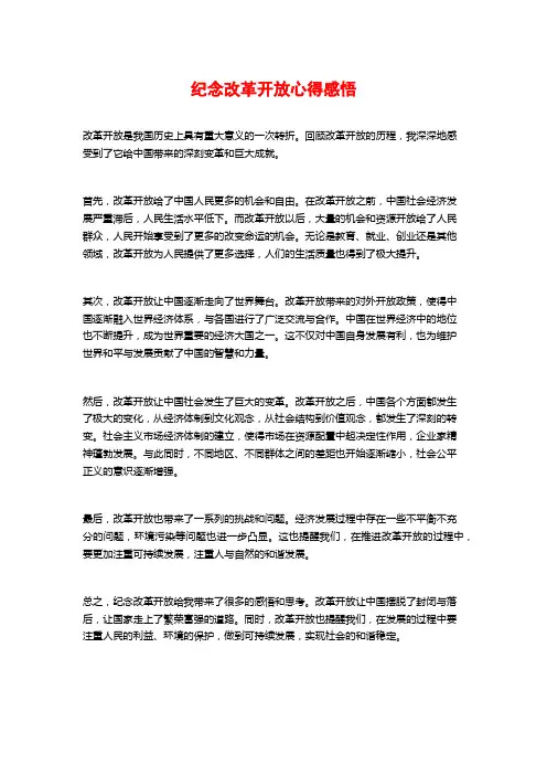 纪念改革开放心得感悟