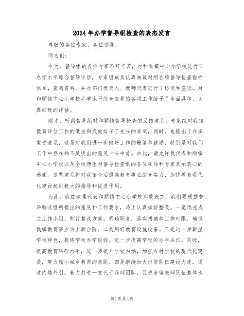 2024年办学督导组检查的表态发言(二篇)