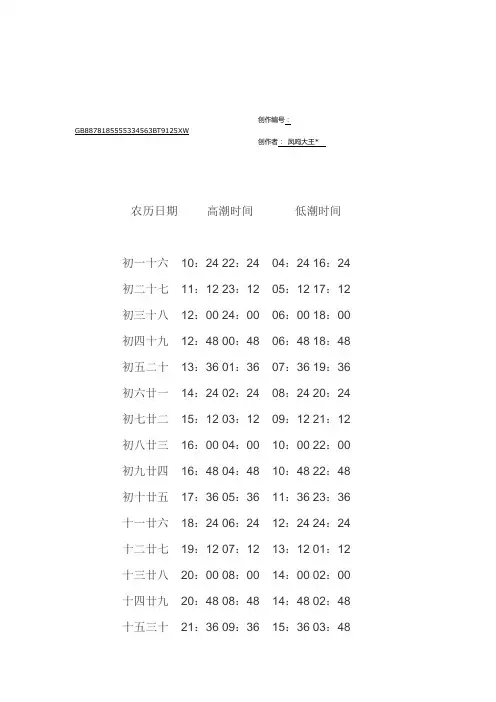 烟台潮汐时间表