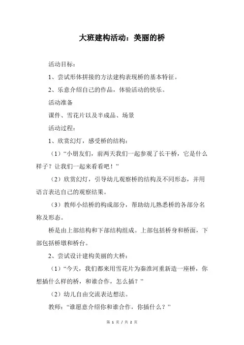 幼儿园大班建构活动：美丽的桥