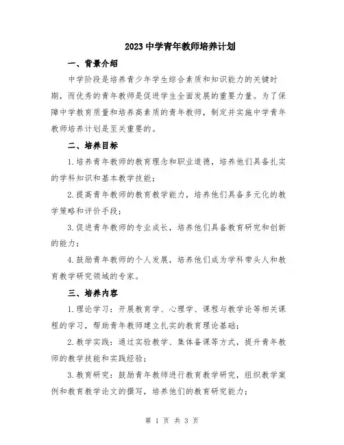 2023中学青年教师培养计划