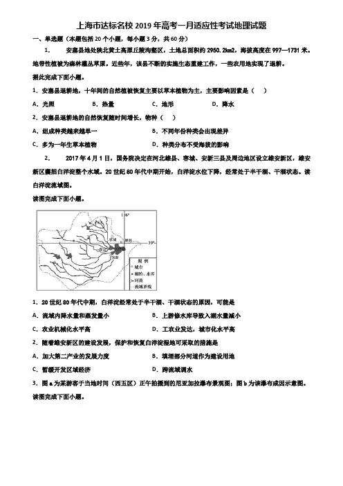 上海市达标名校2019年高考一月适应性考试地理试题含解析