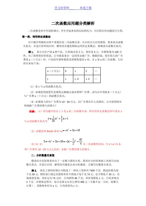 二次函数应用题分类解析