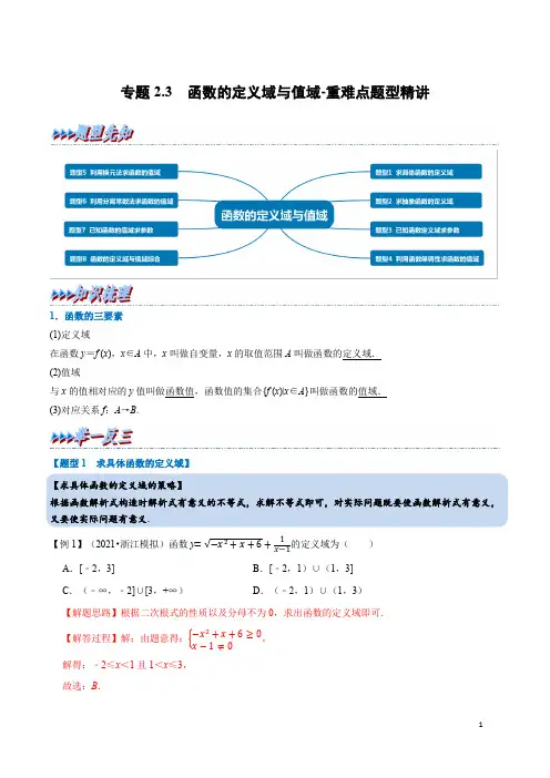 专题2.3 函数的定义域与值域重难点题型精讲-高中数学一轮复习【新高考地区专用】