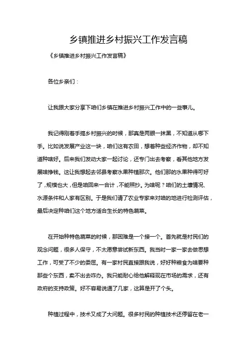 乡镇推进乡村振兴工作发言稿