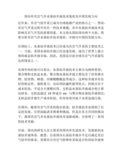 国内外页岩气井水基钻井液技术现状及中国发展方向