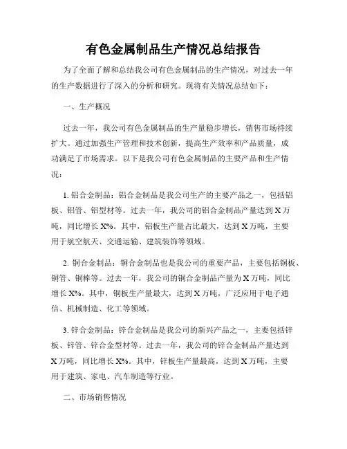 有色金属制品生产情况总结报告