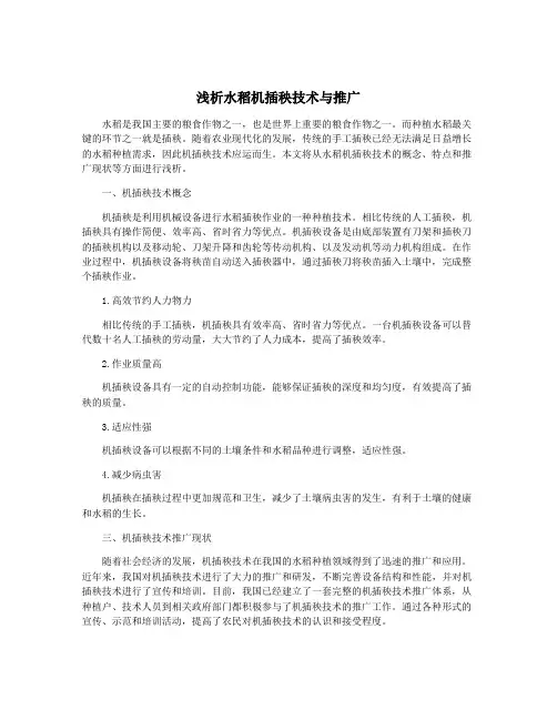 浅析水稻机插秧技术与推广