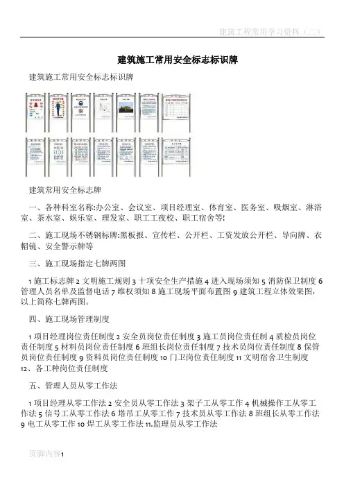建筑施工常用安全标志标识牌