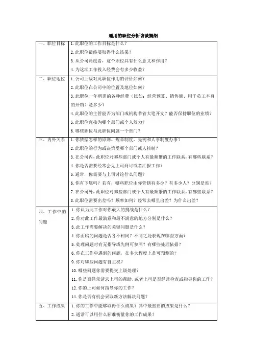 通用的职位分析访谈提纲