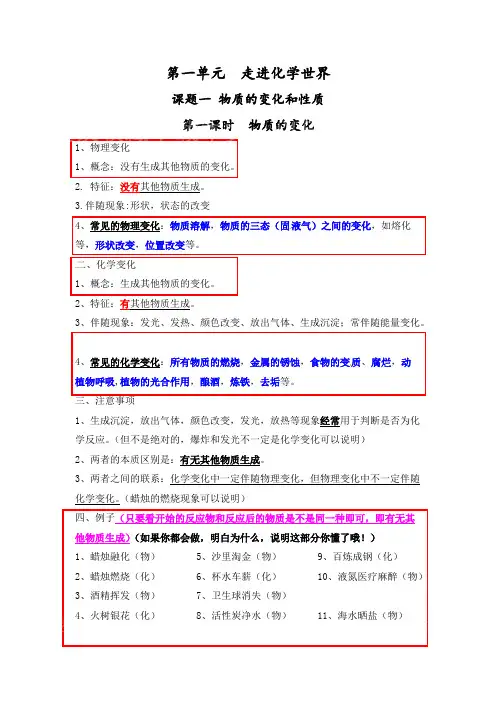 (完整版)人教版九年级上册化学第一单元知识点总结,推荐文档