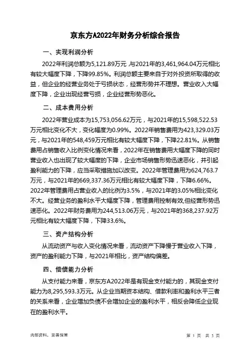 000725京东方A2022年财务分析结论报告