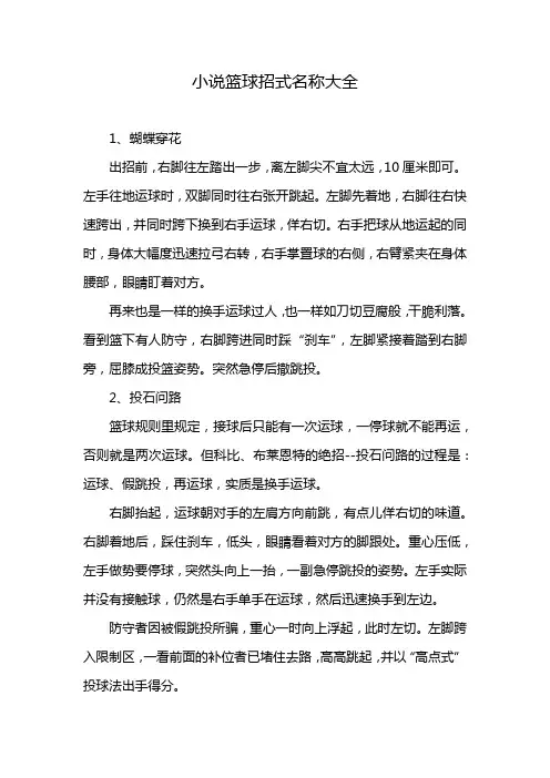 小说篮球招式名称大全