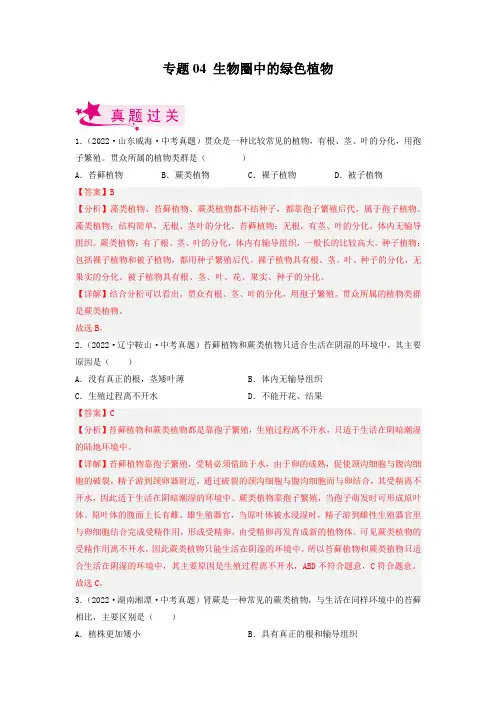 生物圈中的绿色植物(习题帮)(解析版)2023年中考生物一轮复习