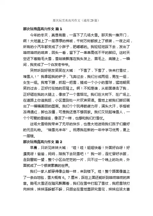 那次玩雪真高兴作文（通用29篇）