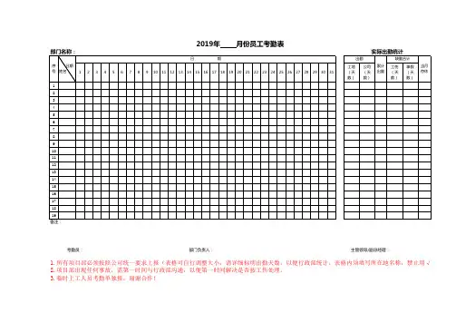 2019年企业考勤表(模板)