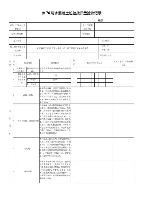 表76清水混凝土检验批质量验收记录