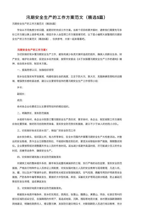 汛期安全生产的工作方案范文（精选5篇）