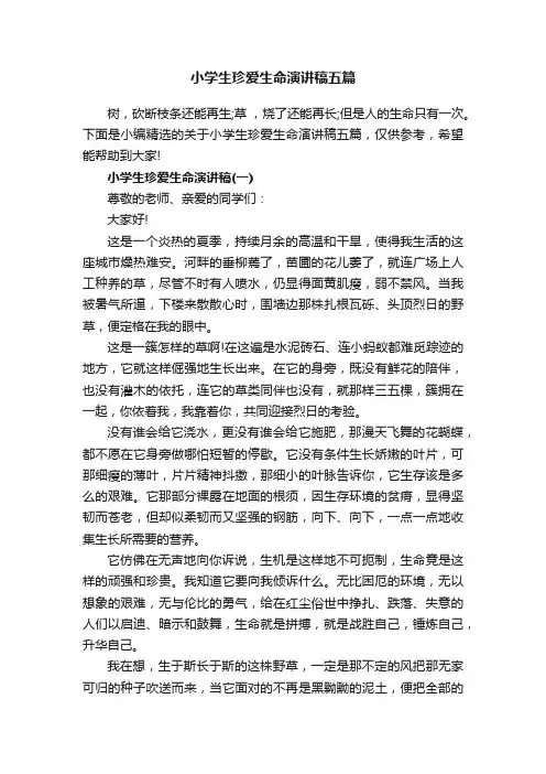 小学生珍爱生命演讲稿五篇