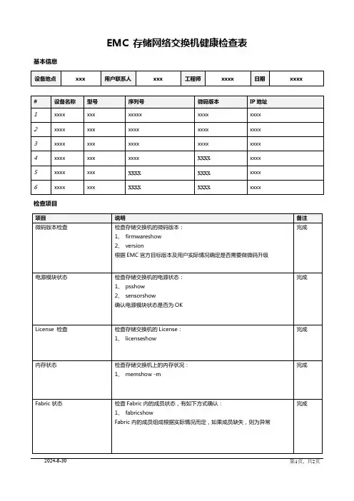 DELL EMC 存储网络交换机健康检查报告(模板)