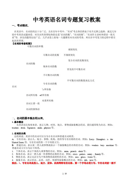 中考英语名词专题复习教案