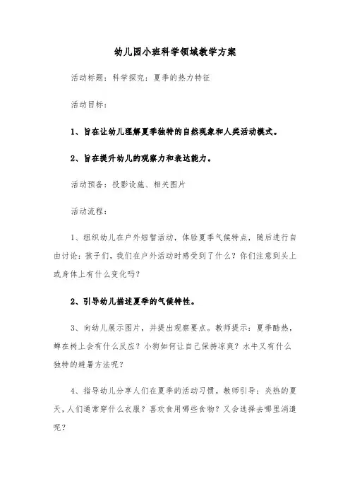 幼儿园小班科学领域教学方案（五篇）