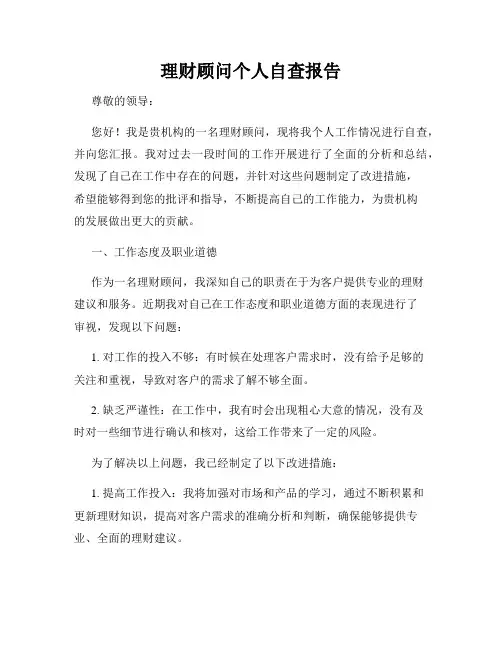 理财顾问个人自查报告