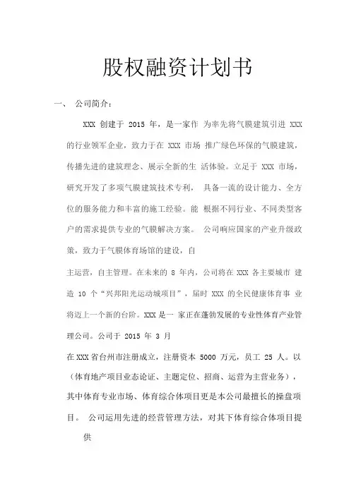 股权融资项目计划书模板