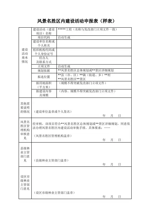 风景名胜区内建设活动申请表
