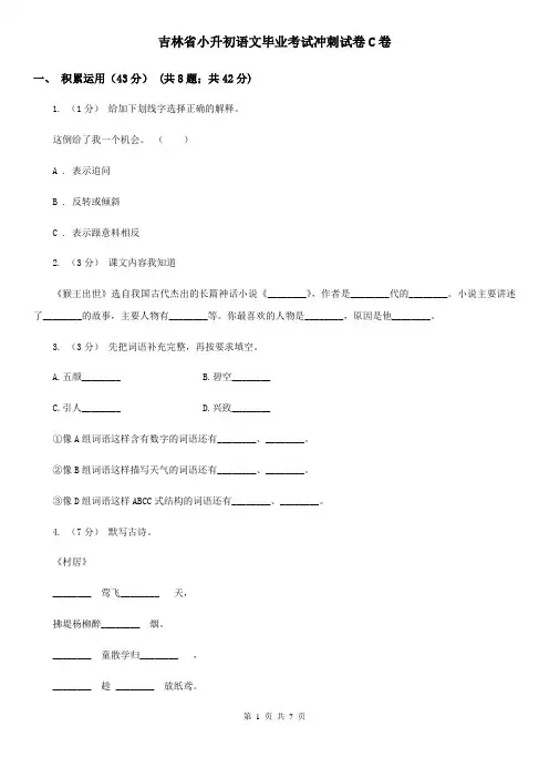 吉林省小升初语文毕业考试冲刺试卷C卷