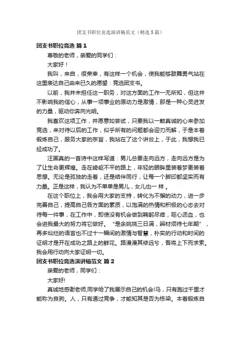 团支书职位竞选演讲稿范文（精选5篇）