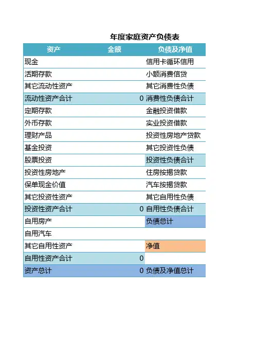 2020家庭资产负债表
