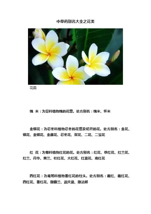 中草药别名大全之花类