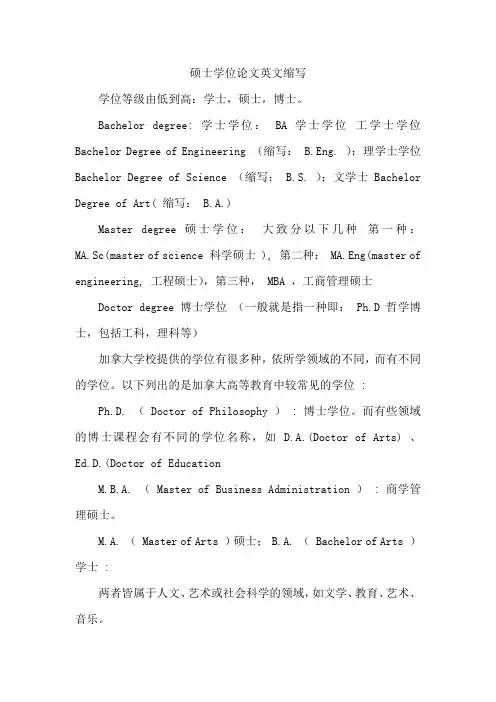 硕士学位论文英文缩写