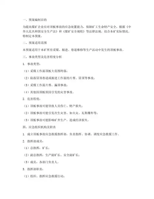 煤矿顶板_应急预案范文