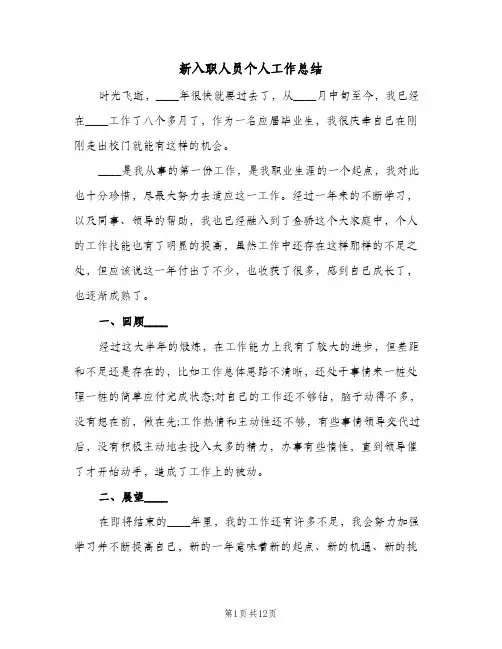 新入职人员个人工作总结(3篇)