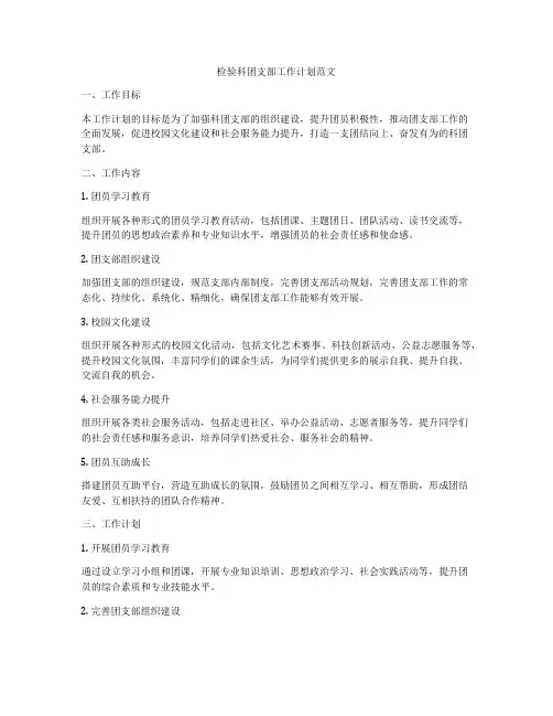 检验科团支部工作计划范文