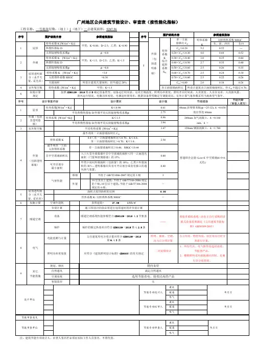 广州某公建项目节能审查表 性能指标模板