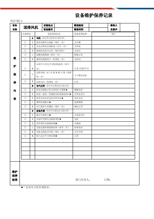 送排风机维护保养记录
