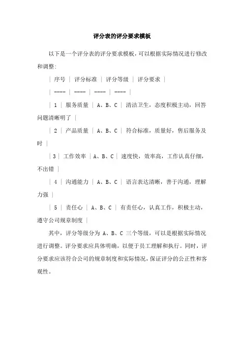 评分表的评分要求模板