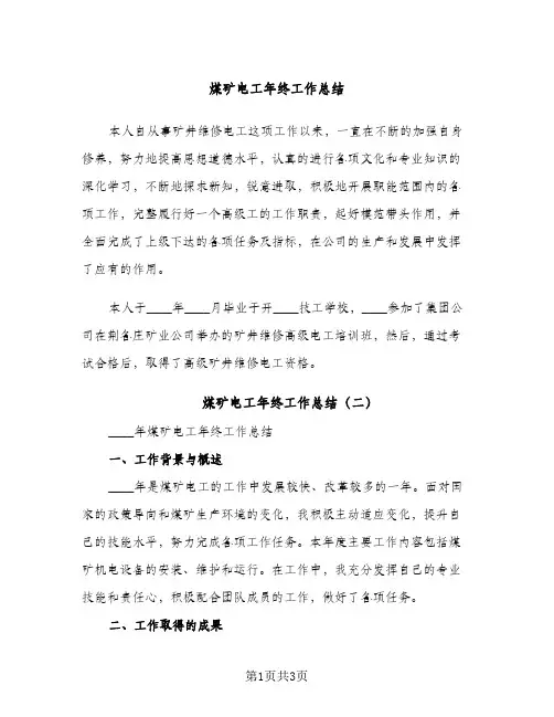 煤矿电工年终工作总结（2篇）