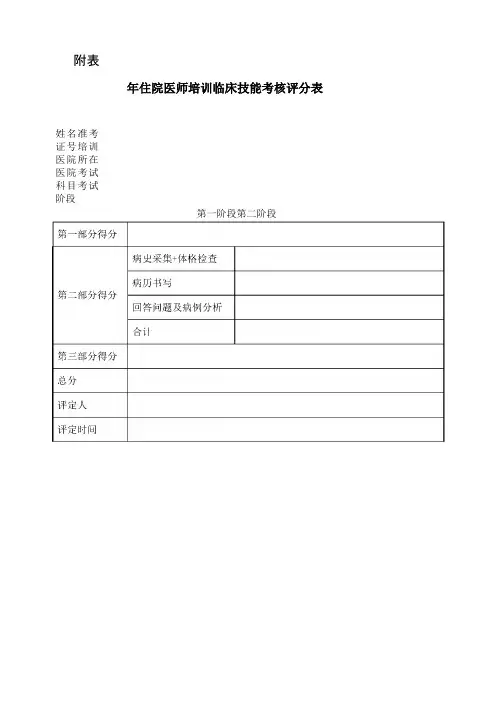 住院医师规范化培训临床技能考核评分表