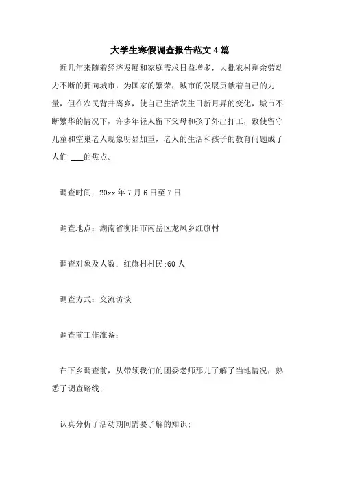 2021年大学生寒假调查报告范文4篇