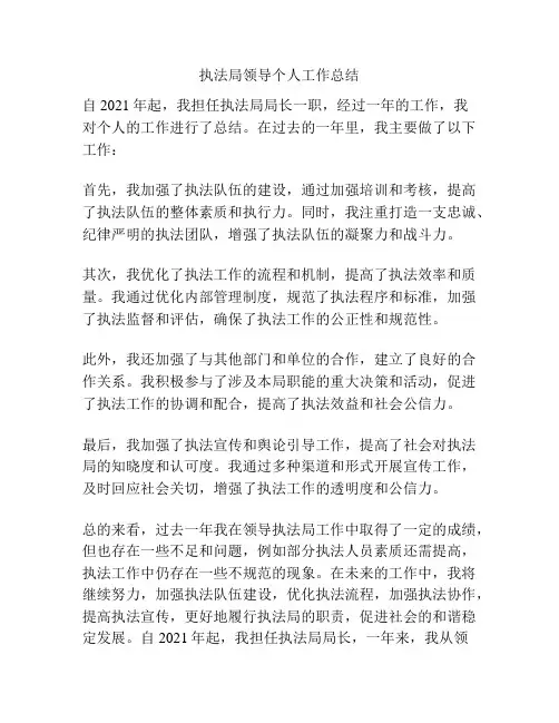 执法局领导个人工作总结