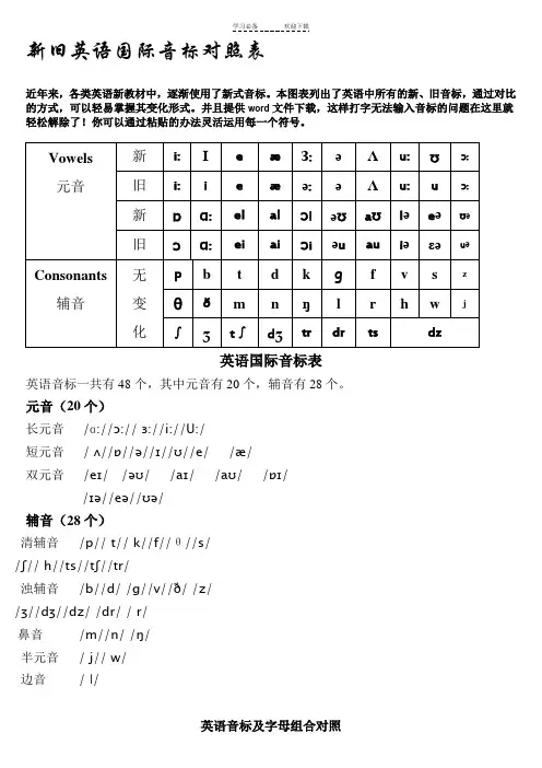 新旧音标对比及英语国际音标表附字母组合对比